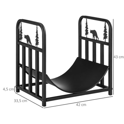 Outsunny Brennholzgestell, Baum- und Bärenszene, Metallstruktur, erhöhte Bodenplatte, 42x33,5x43 cm, Schwarz
