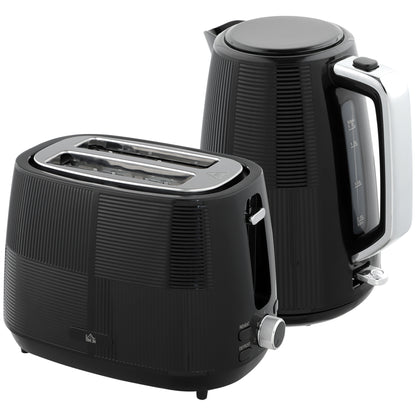 HOMCOM Wasserkocher- und Toaster-Set, 1,7 L, verschiedene Funktionen, Edelstahl, Schwarz