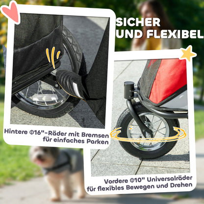 PawHut Hundebuggy, faltbar, aufklappbar, Liegekissen, Stahlrahmen, Rot/Schwarz