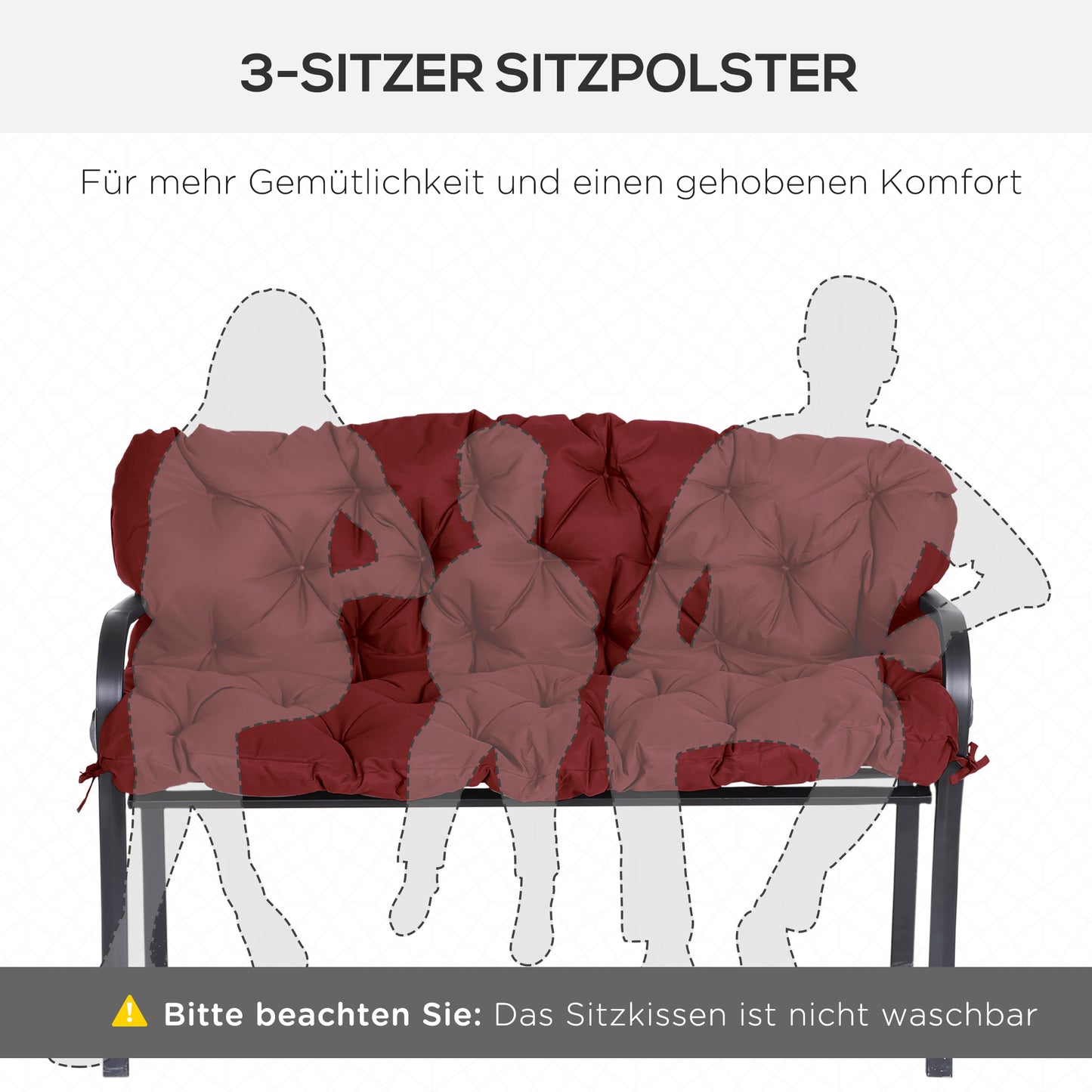 Outsunny Sitzpolster für Bänke, Bankpolster mit Befestigungsbändern, für bis zu 3 Personen, Schaumstoff-Füllung, Sitzpolste