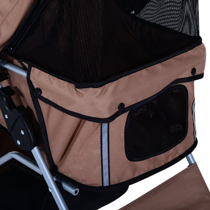 PawHut Hundebuggy Hundewagen bis 10 kg Klappbar Bodenkorb 2 Becherhalter Sonnendach Kaffeebraun