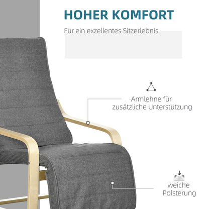 HOMCOM Akzentsessel, Relaxsessel mit verstellbarem Fußteil, Birkenholzrahmen, bis 120 kg, 66,5 x 94 x 100 cm, Grau