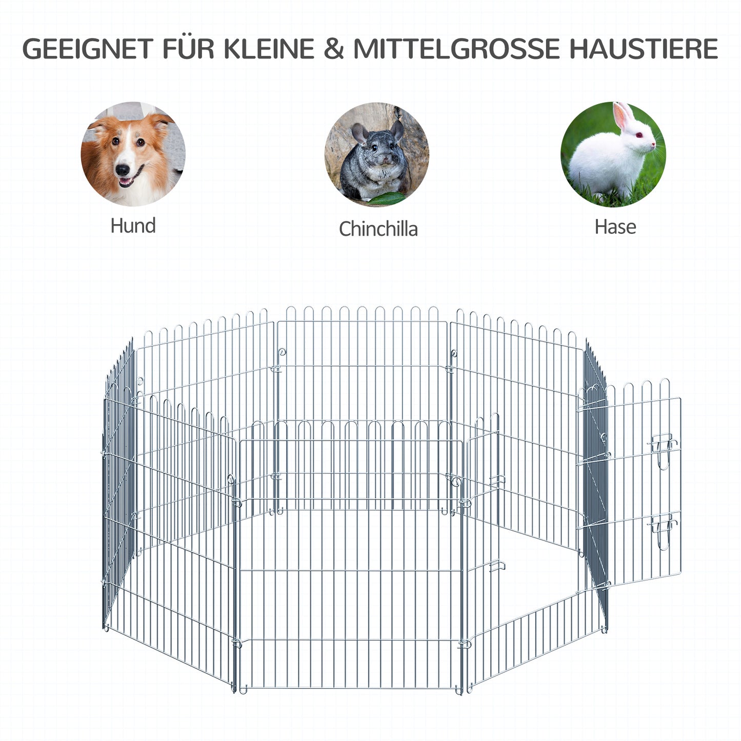 PawHut Freilaufgehege Welpenauslauf Welpenzaun Laufstall Welpengitter für Tiere 8-teilig B63 x H76 cm