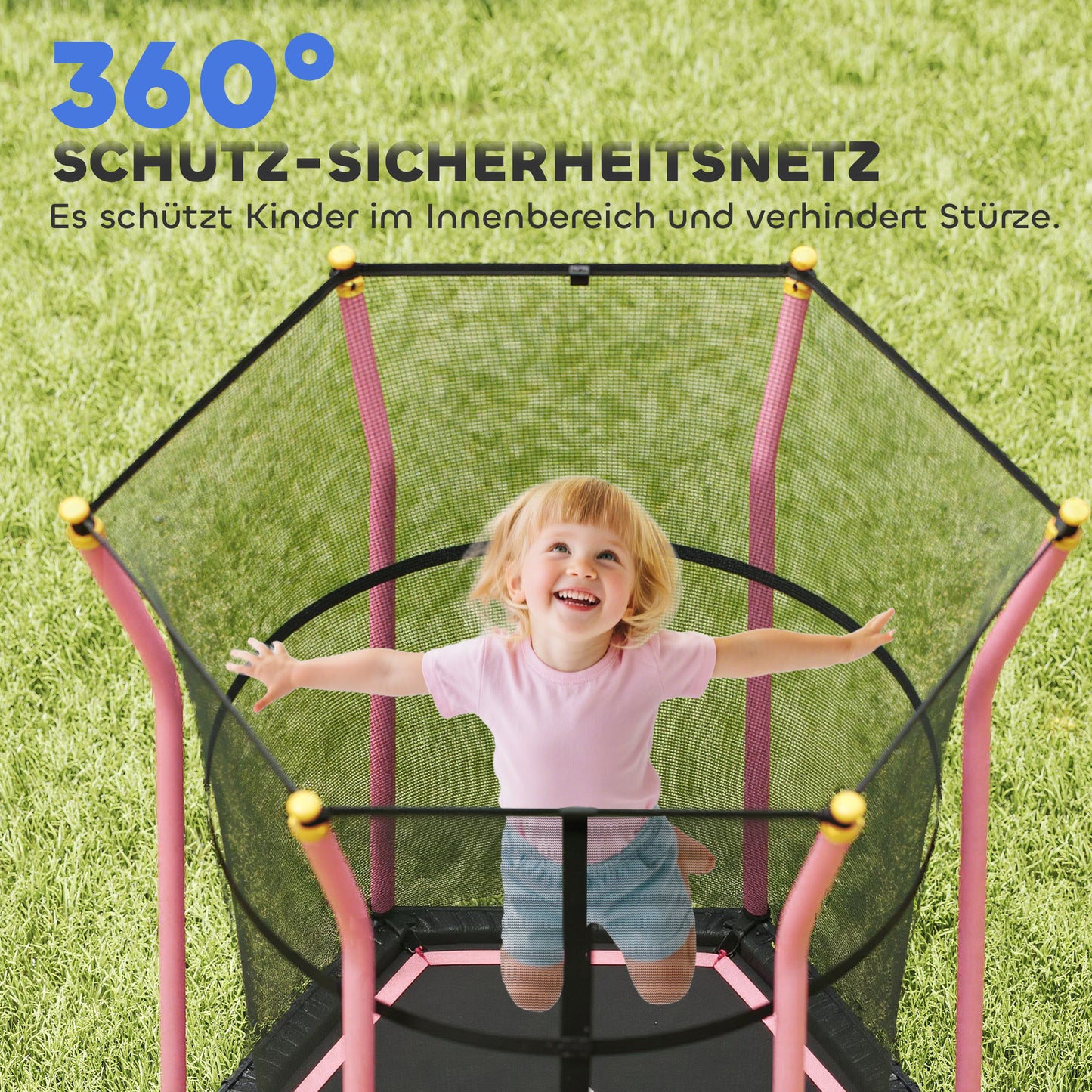 HOMCOM Trampolin für Kinder, Ø163,5 cm, mit Sicherheitsnetz, gepolstert, Stahl, belastbar bis 50 kg
