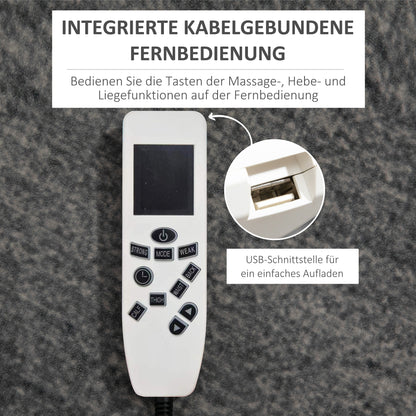 HOMCOM Relaxsessel mit Aufstehhilfe, USB, Massagefunktion, Kunstleder, bis 150 kg, 90x98x102 cm, Schwarz