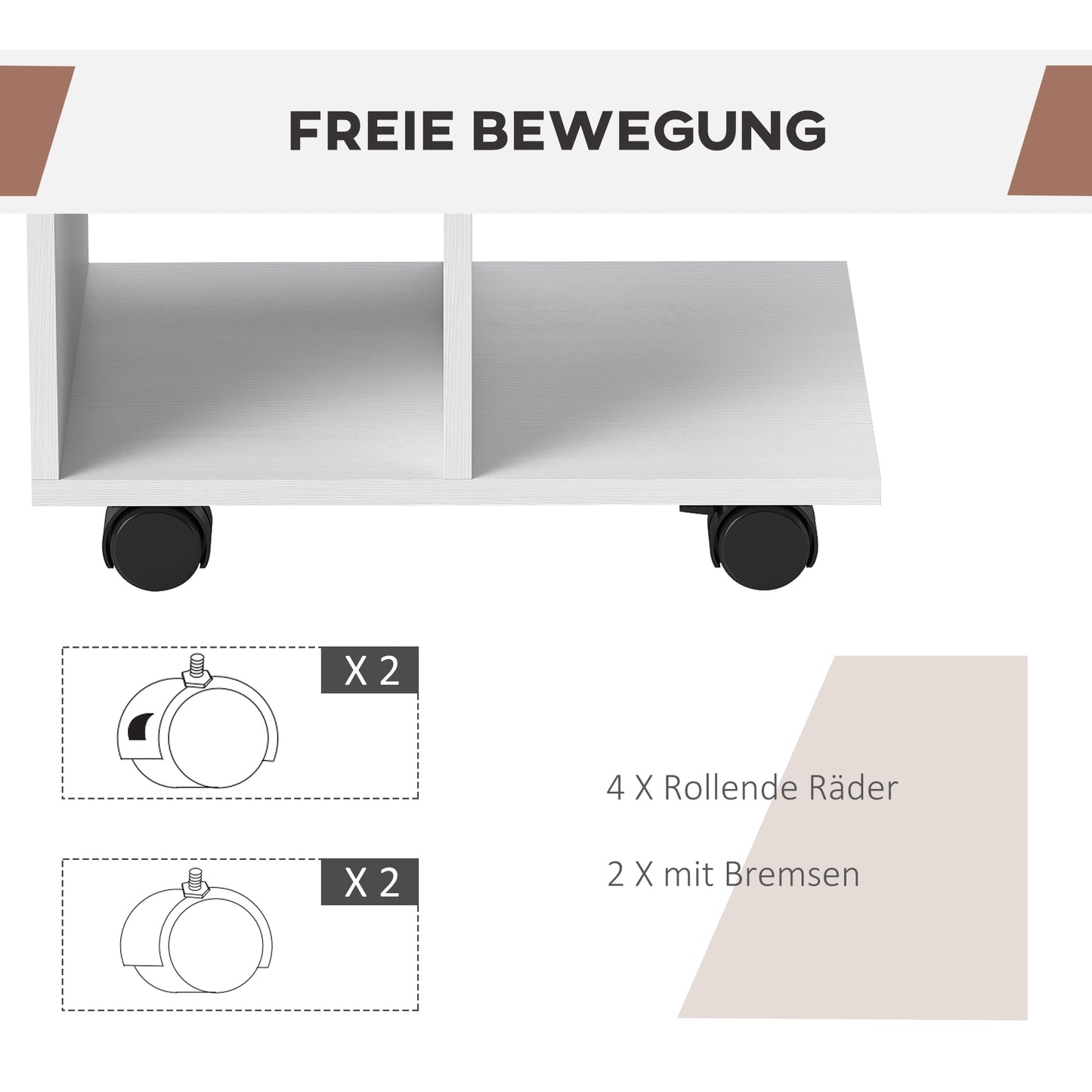 HOMCOM Beistelltisch in C-Form, Kaffeetisch, Couchtisch, Eckschreibtisch, mit Rollen, E1-Spanplatte, 45 x 35 x 58 cm, Weiß