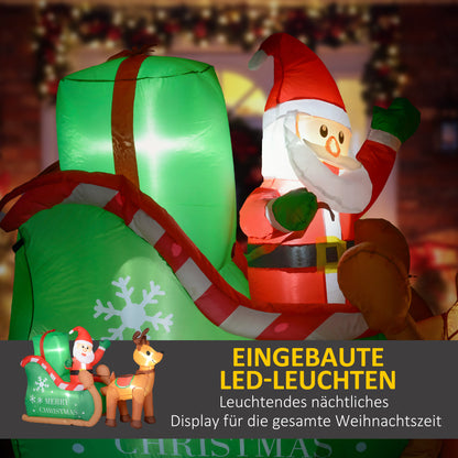 Outsunny Weihnachtsmann mit Schlitten &amp; Rentier, aufblasbar, weiße LED-Beleuchtung, 210 x 80 x 140 cm