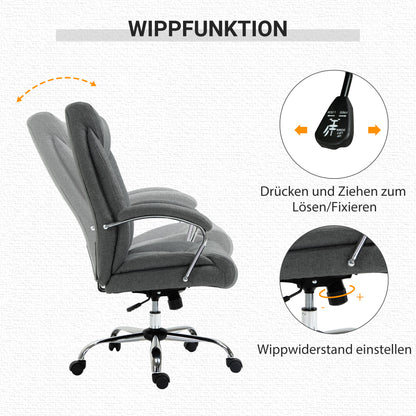 Vinsetto Bürostuhl mit Wippfunktion ergonomischer Stuhl mit gepolsterte Armlehne Kopfstütze höhenverstellbarer Schreibtischstuhl Drehstuhl mit Rückenlehne Nylon Grau 65 x 78 x 110-118 cm