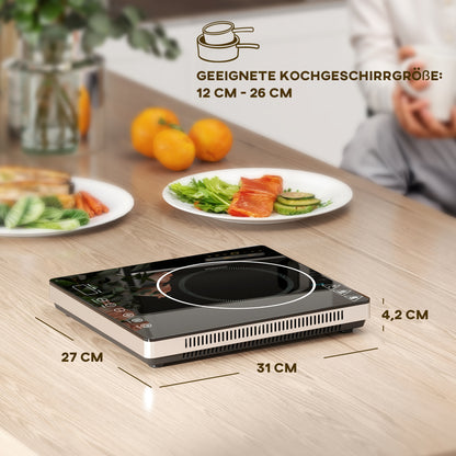 HOMCOM Kochplatte, Induktionskocher mit 10-Stufen-Temperatur, Touchpanel, Schwarz