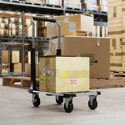 HOMCOM Faltbarer Handwagen, 150 kg Belastbarkeit, erweiterbare Fläche, höhenverstellbarer Griff, für Kisten, Metall, Schwarz