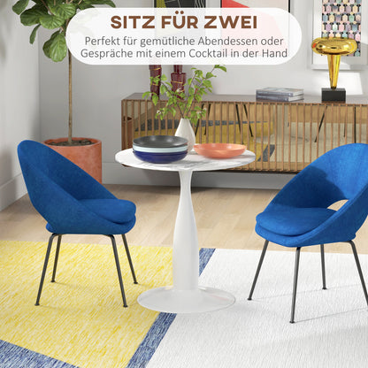 HOMCOM Runder Esstisch, pulverbeschichteter Stahl, MDF mit Melamin, rutschfeste Füße, 70 x 74 cm, Weiß