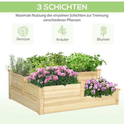 Outsunny Hochbeet mit 3 Pflanzkästen, 3-stufiges Design, offenere Boden, 108 cm x 88 cm x 36 cm, Natur