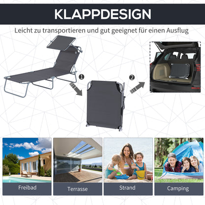 Outsunny Sonnenliege klappbar Gartenliege mit Sonnenschutz Wellnessliege mit 4-Fach verstellbare Rückenlehne Strandliege bis 120kg belastbar für Garten, Balkon und Pool geeignet, 6 Farben(Grau )