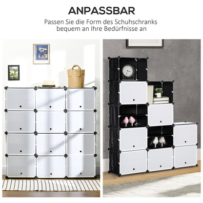 HOMCOM Modulares Regalsystem, Steckregal, zusammensetzbar aus 12 Würfeln 125 x 32 x 125 cm, Kunststoff+Stahl Schwarz