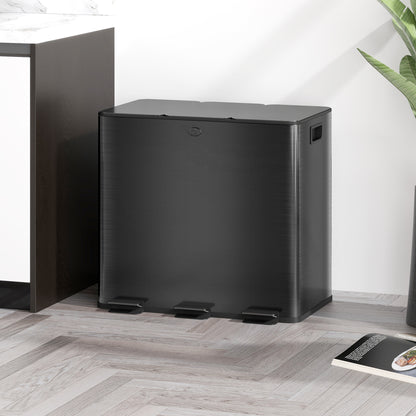 HOMCOM Mülleimer mit 3 x 15L Fächern, Deodorant-Deckel, fingerabdrucksicher, Soft-Close, herausnehmbar, Schwarz