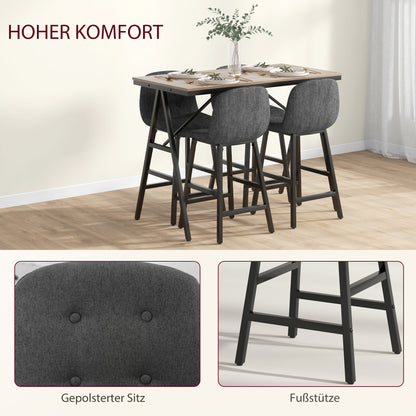 HOMCOM Bargarnitur 5-teilig, Tisch und 4 Stühle, Knopfheftung, dicke Polsterung, Leinenoptik, Dunkelgrau