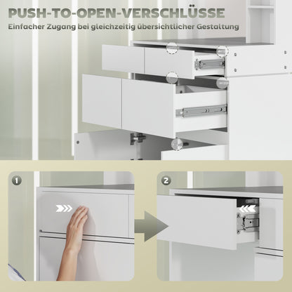 HOMCOM Schminktisch, Make-up-Tisch mit großem Spiegel, 4 Schubladen, 3 offene Fächer, 2 Schränke, MDF, Weiß