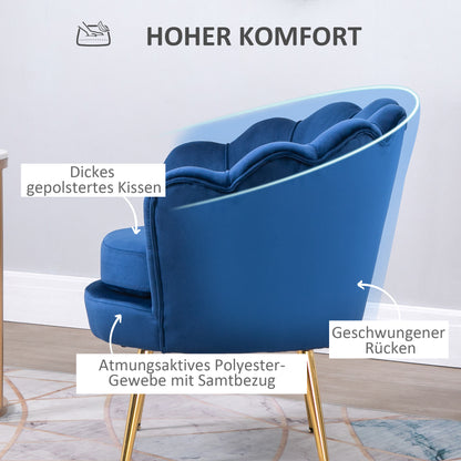 HOMCOM Lounge-Sessel, Vintage-Sessel in Samtoptik, Metallgestell, 76 x 67 x 74 cm, Blau