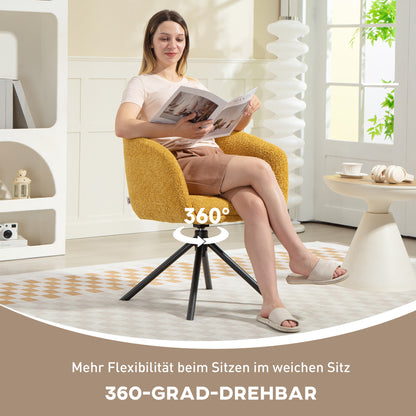 HOMCOM Sessel, Polsterstuhl mit bequemer Sitzschale, drehbar, kuscheliger Bezug, bis 120 kg, Gelb