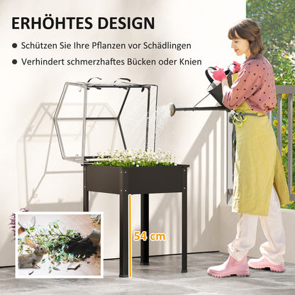 Outsunny Hochbeet mit Gewächshaus-Dach, Erhöhte Pflanzenbox mit Ablauflöchern, 60 x 60 x 120 cm, Schwarz