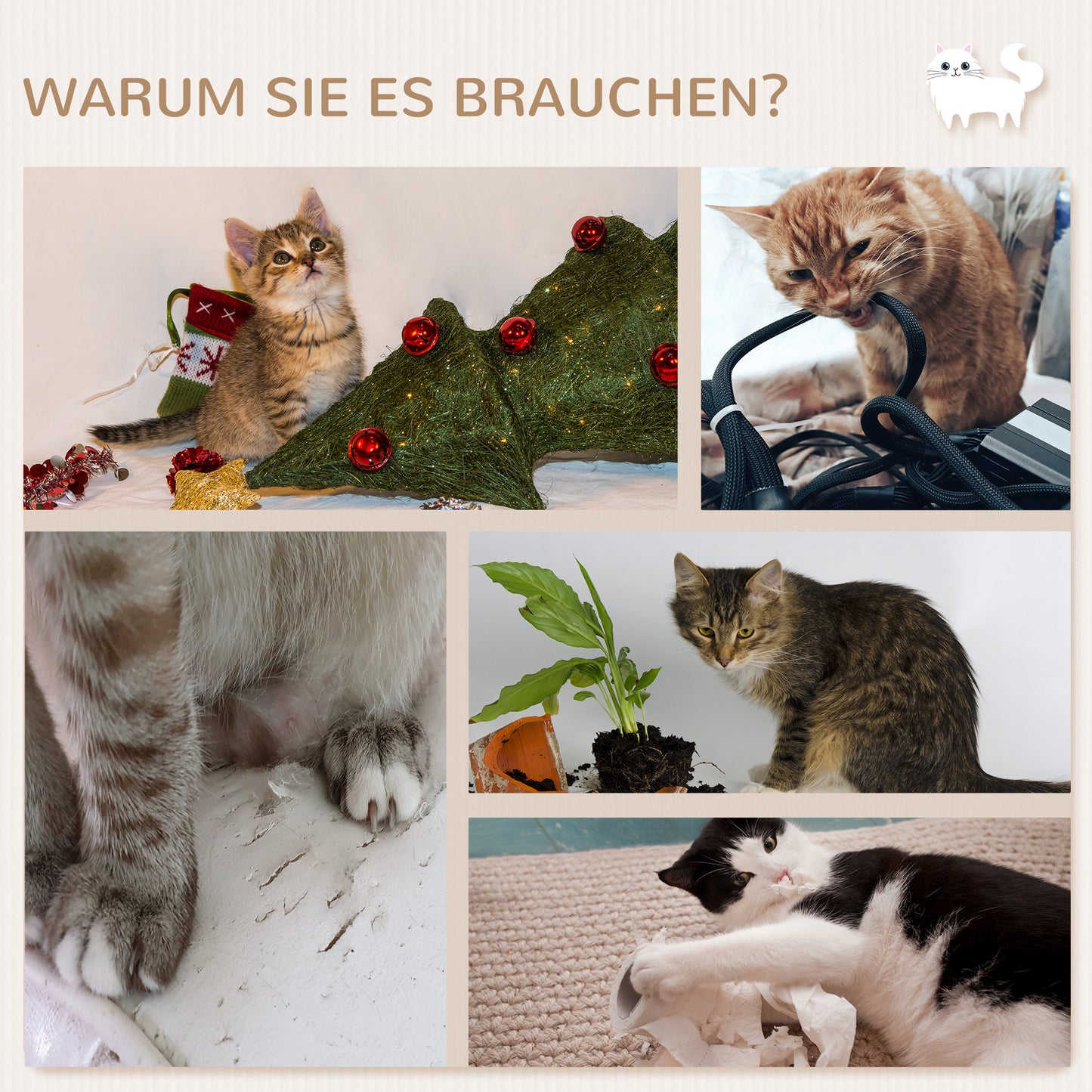 PawHut Kletterwand Katzen 7-teilig Katzen Kletterwand Set med Katzenhaus, Plattform, Plattform Grau