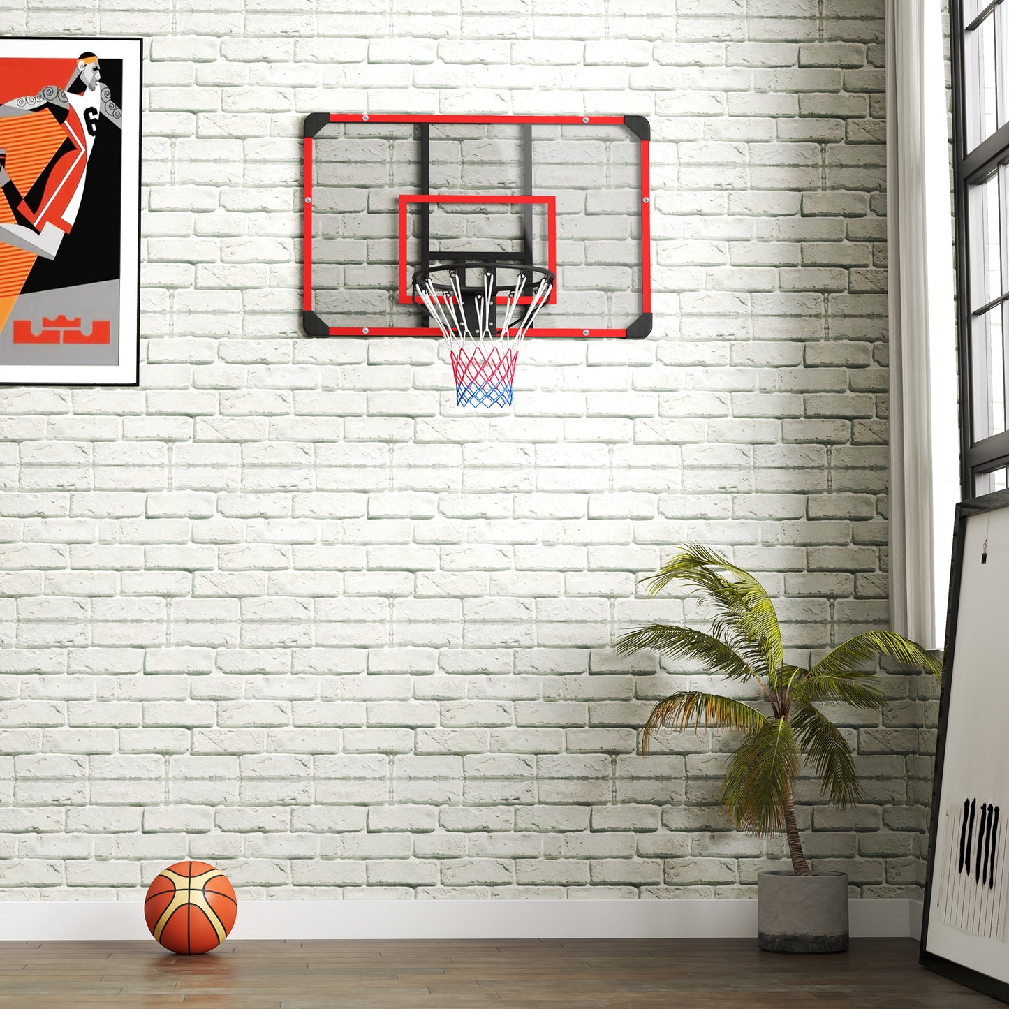 SPORTNOW Basketballkorb für Wandmontage, Innen/Außen, robuste PC-Rückwand, Nylonnetz, Stahlring, 113x61x73 cm
