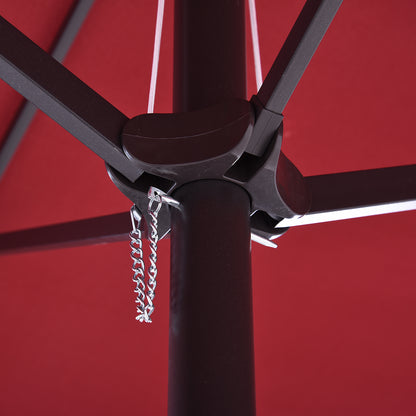 Outsunny Doppelsonnenschirm 455 x 270 cm Gartenschirm mit Handkurbel oval stabil Metallstange Marktschirm Doppelsonnenschirm Terrassenschirm Sonnenschutz für Strand Balkon Terrasse Garten Weinrot