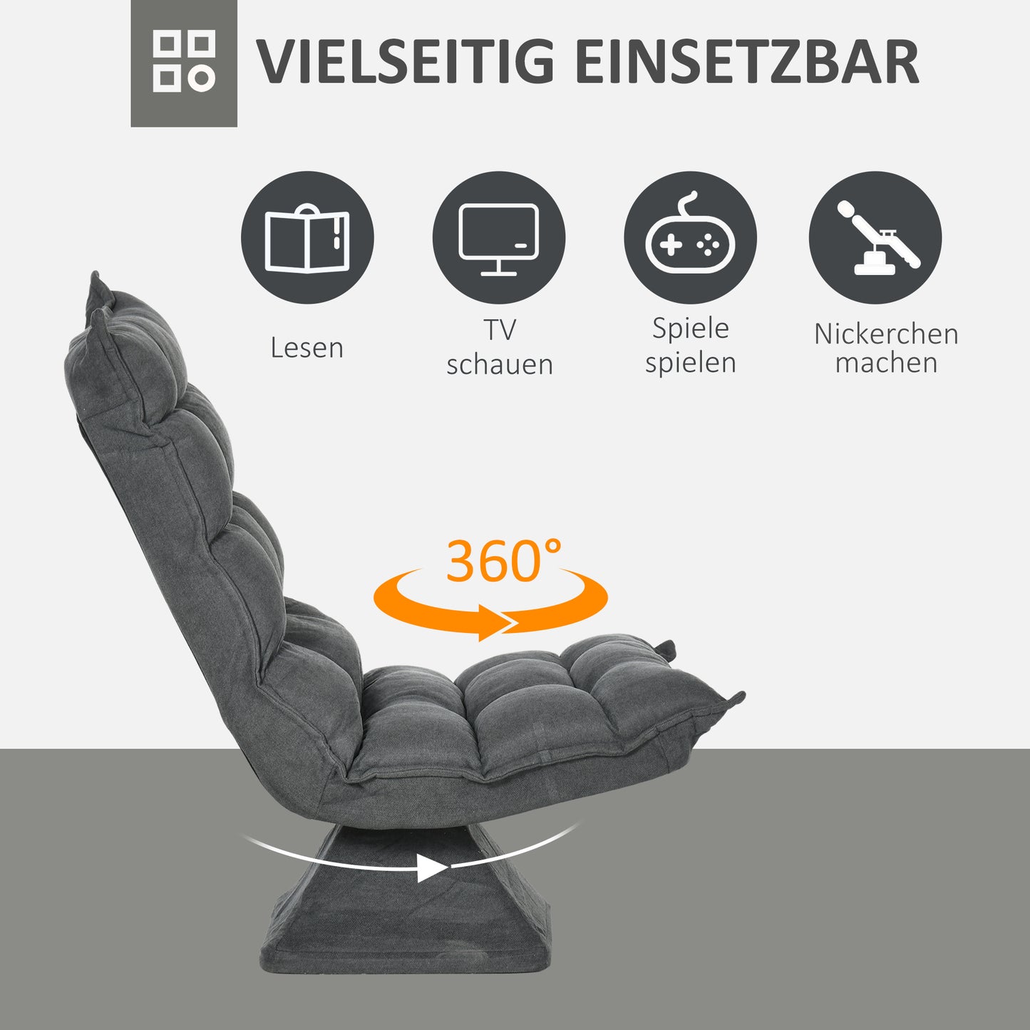 HOMCOM Relaxsessel Lesesessel, drehbar, Leinenoptik, 62 cm x 70 cm x 95 cm, Grau