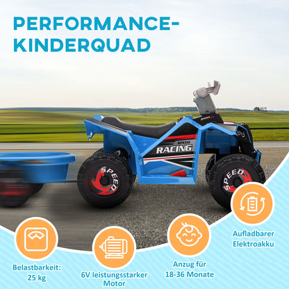 HOMCOM Kinderquad, aufladbar, 2,5 km/h, mit Anhänger, 50 Min. Fahrzeit, für Kinder 1,5 bis 3 Jahre, Blau