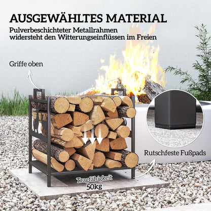 Outsunny Kaminholzregal för inomhus 42,5 x 33,5 x 43 cm Brennholzregal för Kamin Ofen från Metall Schwarz