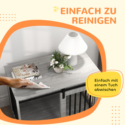 PawHut Hundebox mit Schiebetür, Belüftung, Spanplatte och Stahl, 98 x 58 x 61 cm, Grau