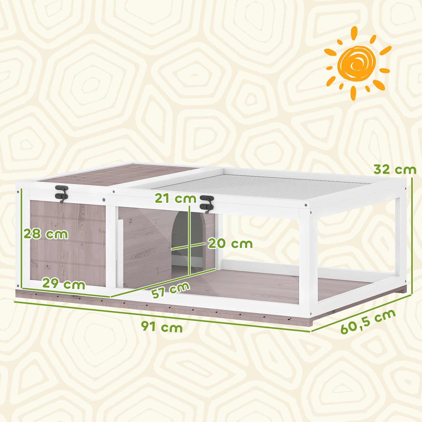 PawHut Schildkrötenhaus aus Holz Schildkrötengehege mit Haupthäusern aufklappbarem Oberseite 91x60,5x32 cm, Braun