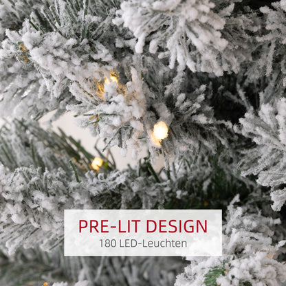 HOMCOM Weihnachtsbaum 210 cm, LED-Lichterkette, Kunstkette, flammhemmend, Metallbasis, Grün