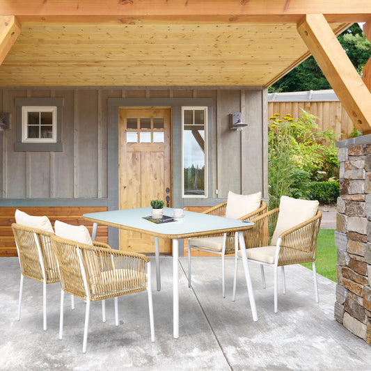 Outsunny Gartengarnitur, 5-teilig, Rattanoptik, Sitz- &amp; Rückenkissen, rostfreier Alu-Rahmen, Gelb/Weiß/Beige