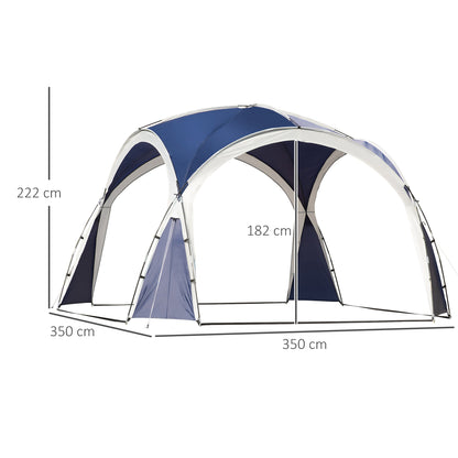 Outsunny Kuppelzelt für 6-8 Personen, Pavillon, Schutz vor Sonne und Nieselregen, 3,5 x 3,5 x 2,22 m, Blau