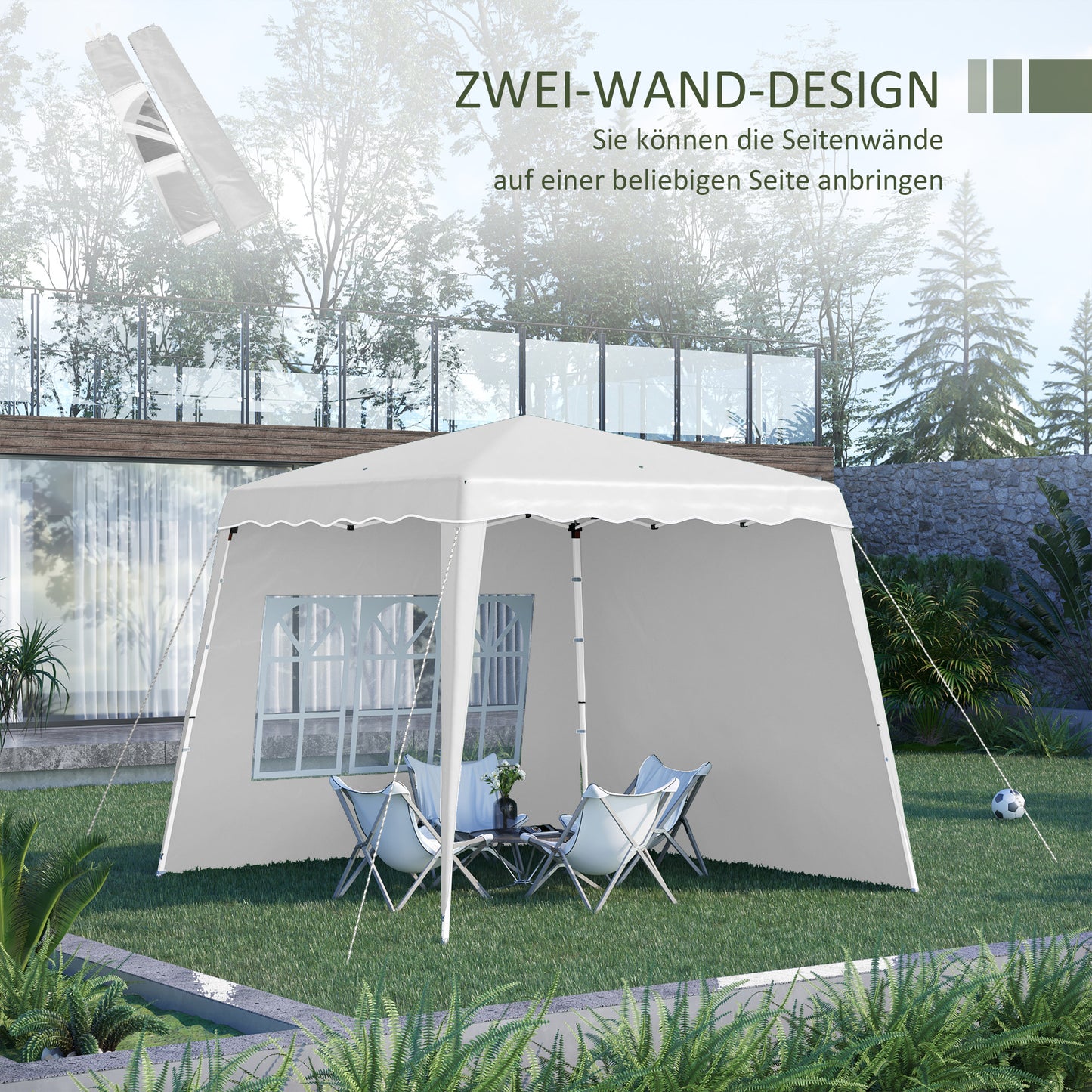 Outsunny Pop Up Pavilion Faltpavillion, inkl. Fernstern, wetterbeständig, 240 x 240 x 250 cm, Weiß