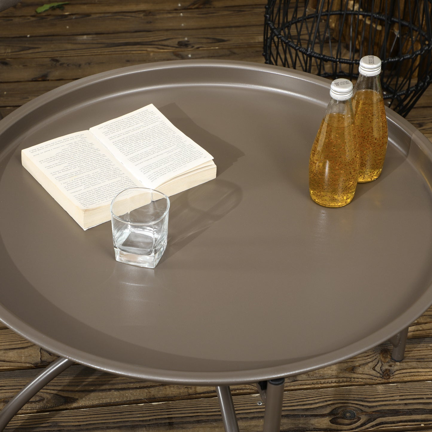 Outsunny Gartenstuhl-Set, 2-tlg., Hocker/Beistelltisch, gr. Sitzkissen, Stahlrahmen, Farbe: Sand, 118 x 75 x 142 cm