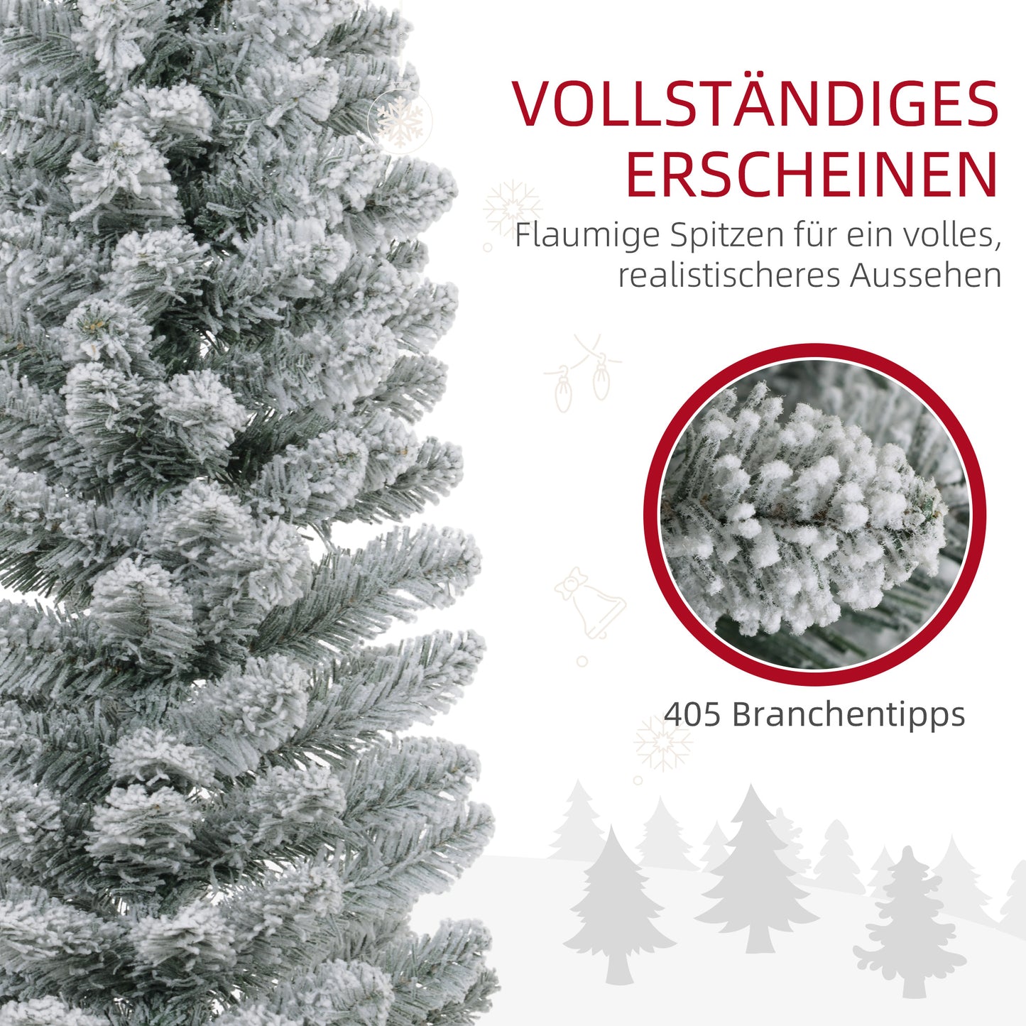 HOMCOM Weihnachtsbaum 210 cm, LED-Lichterkette, Kunstkette, flammhemmend, Metallbasis, Grün
