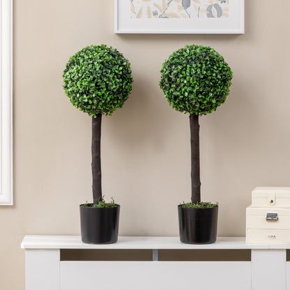 HOMCOM 2er-Set Künstlicher Buchsbaum, 2 Buchsbäume, Outdoor, 20 cm x 20 cm x 60 cm, Grün + Braun+ Schwarz