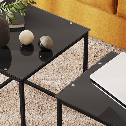 HOMCOM 2er-Set Beistelltische, modernes Design, stapelbar, Glastisch, Schwarz