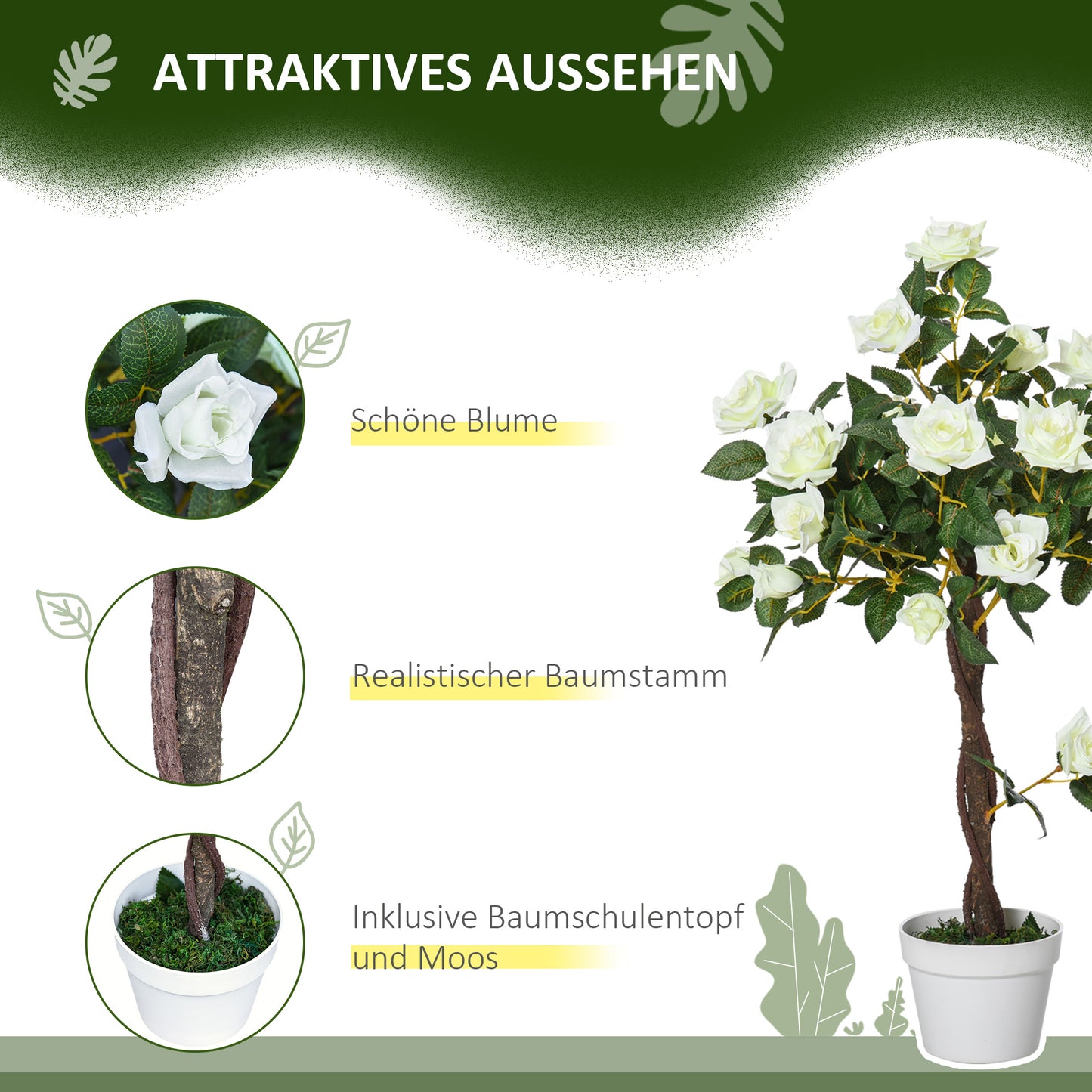 Outsunny Kunstbaum, Künstliche Pflanze im Zementtopf, Kunstpflanze