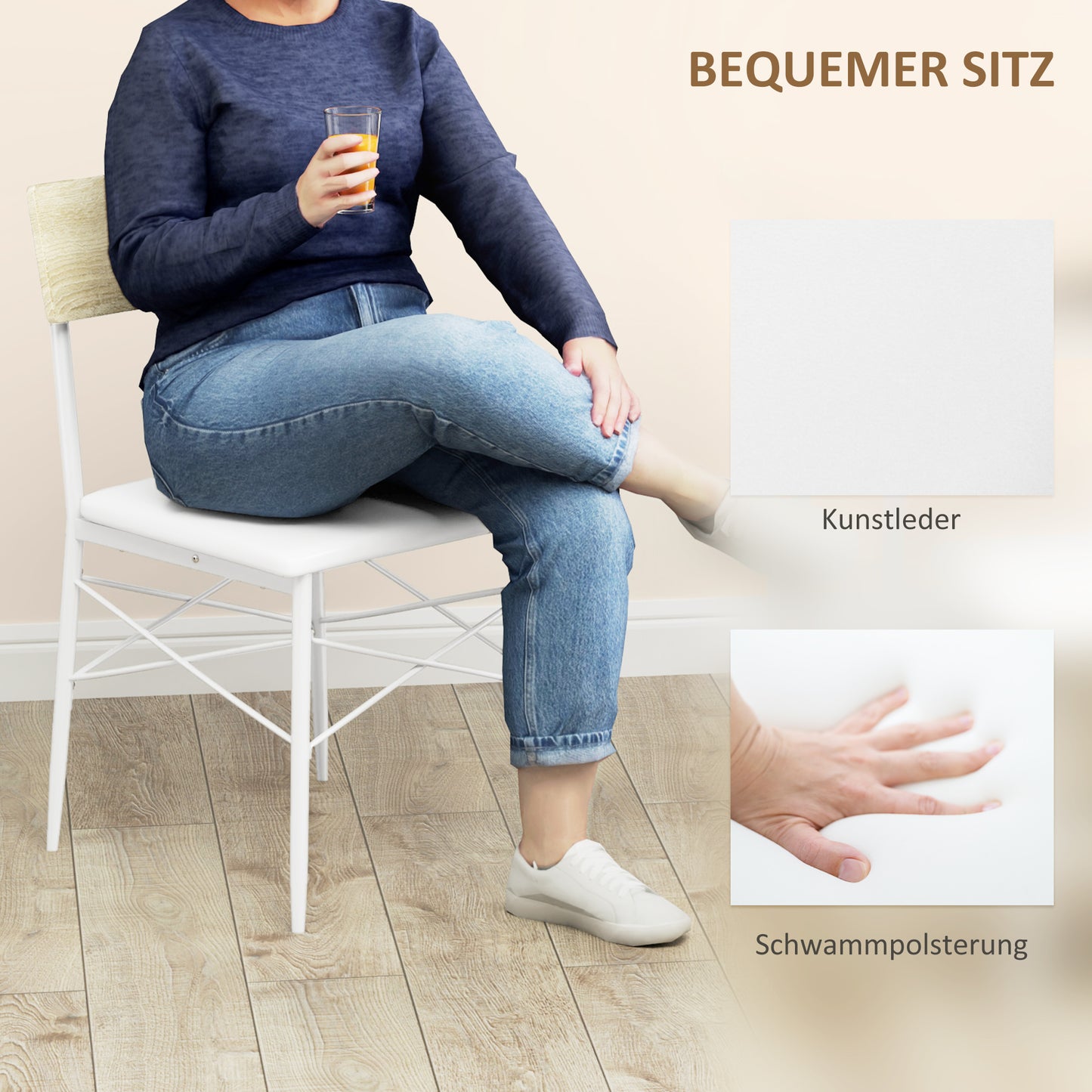 HOMCOM 4-teiliges Esstisch-Set mit Stühlen und Bank für 4 Personen, gepolsterte Sitze, Stahlrahmen, Holz, Eiche