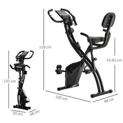 HOMCOM Heimtrainer X-Bike 2-in-1 Fahrradtrainer mit LCD-Display,Pulsmesser, klappbarer Hometrainer Trimmrad mit 8 stufig Magnetwiderstand, 1 Paar Spannseil, Stahl Schwarz 105x48x118 cm