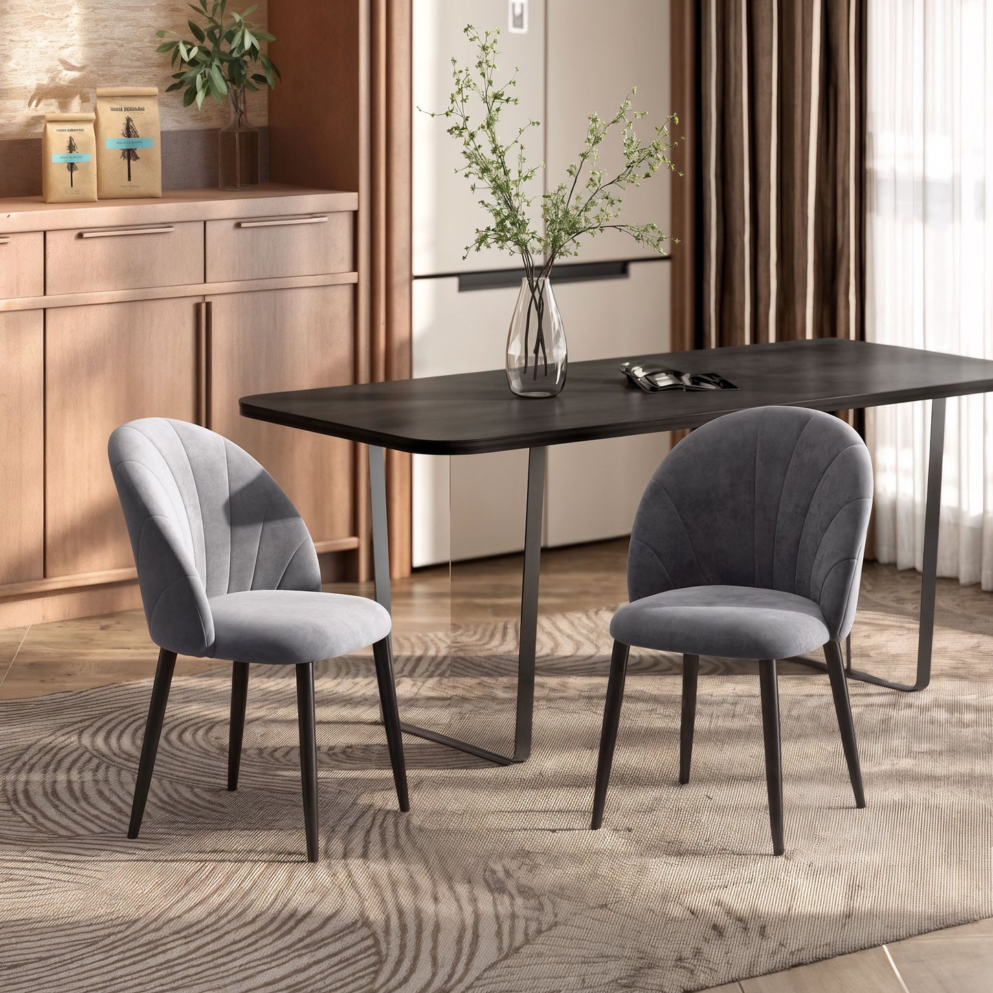 HOMCOM 2er-Set Esszimmerstühle Akzentstühle Küchenstühle, Retrodesign, Samtoptik, 52 cm x 54 cm x 79 cm, Grau