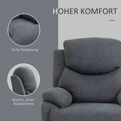 HOMCOM Sessel mit Liegefunktion für Wohnzimmer, 150° neigbar, Leinenoptik, Dunkelgrau