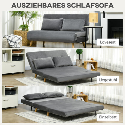HOMCOM Schlafsofa Relaxsofa Sofa Couch, inkl. 2 Kissen, Samtoptik, 130 x 78 x 79 cm, Grau