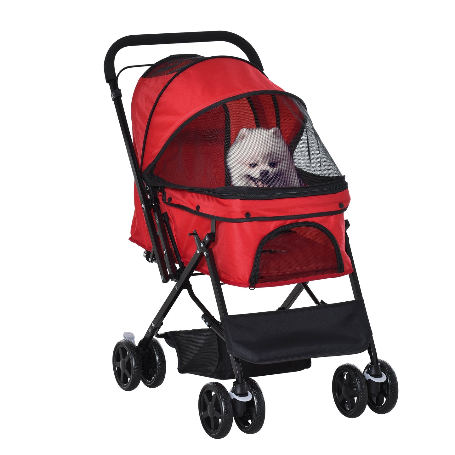 PawHut Hundebuggy Hundewagen bis 10kg klappbar verstellbares Vordach Oxford Rot 76,5 x 52 x 95 cm