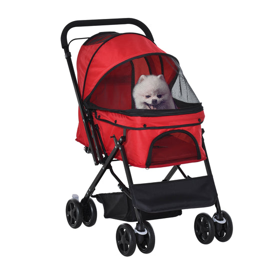 PawHut Hundebuggy Hundewagen bis 10kg klappbar verstellbares Vordach Oxford Rot 76,5 x 52 x 95 cm