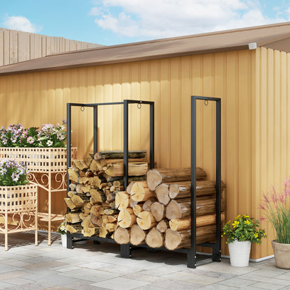 Outsunny Feuerholzgestell, zwei Abschnitte, rostfreier Stahlrahmen, bis 200 kg, 123 x 32 x 115 cm, Schwarz