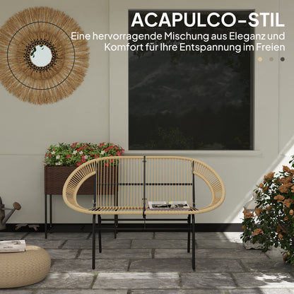 Outsunny 2-Sitzer Gartenbank Polyrattan, wetterfest Sitzbank im Rattanflecht-Design, UV-Beständig 260kg belast Khaki